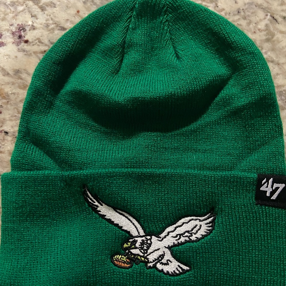 47 Green Beanie with White Eagle Patch